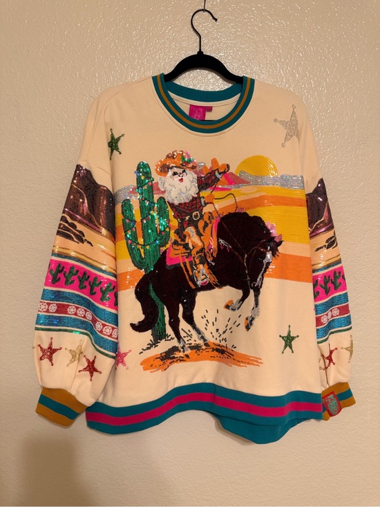 QUEEN OF SPARKLES Sweaters - Queen of Sparkles Vintage Western Santa Sequin Pullover Sweater RARE